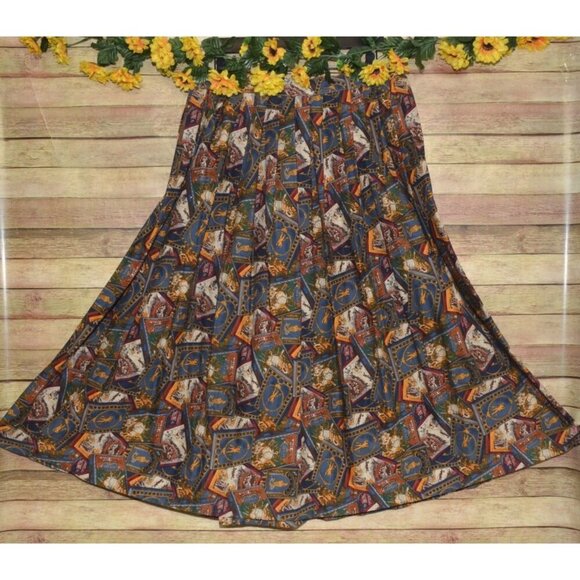 Vintage Eagle River Traders Ladies A-Line Brown Printed Maxi Skirt Size 16 - Picture 1 of 11